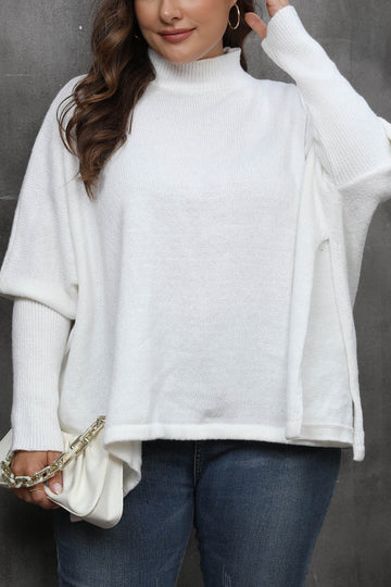 Woochic pull grande taille femme col mi-haut manches chauve-souris blanc